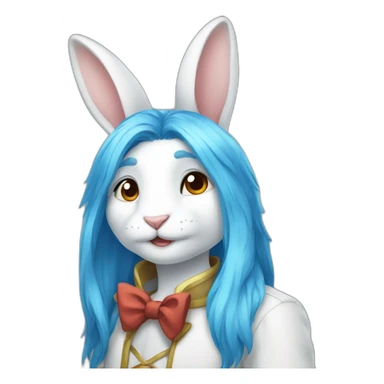 Male Anthro white rabbit with long blue hair sticker