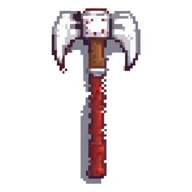 a bloody axe, pixel art style sticker