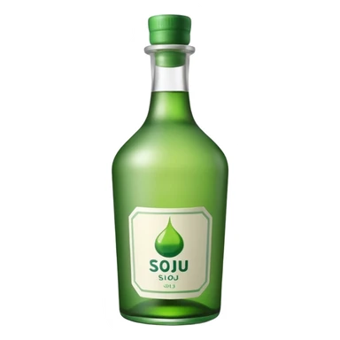 korean soju, green bottle with white label on it written soju  sticker