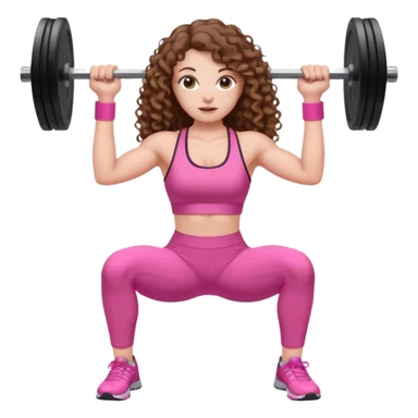 pale white girl with long brown curly hair weight training pink sticker