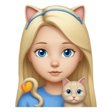 blonde girl with long blonde hair and blue eyes with chubby gray cat sticker