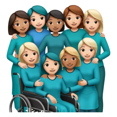 Teal group hug of 8 women with one in wheelchair sticker