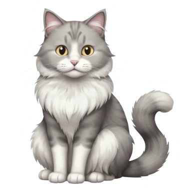 a very fluffy big grey and white cat sitting regally sticker