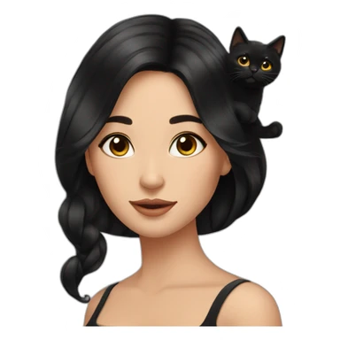 Beautiful woman with long black hair and with black cats on her shoulder  sticker