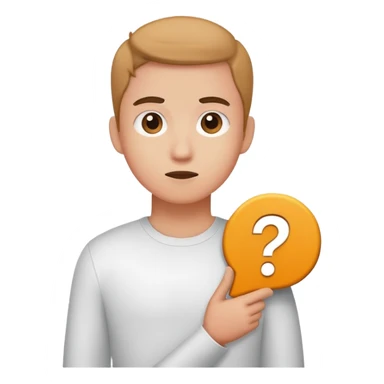 young character standing with a small help icon or question mark above their shoulder sticker