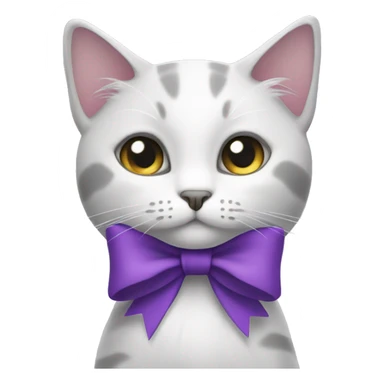 white gray mixed cat with purple bow sticker
