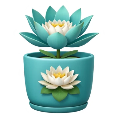 Decorative turquoise planter with a shallow, cylindrical shape and a white lotus flower plant sticker