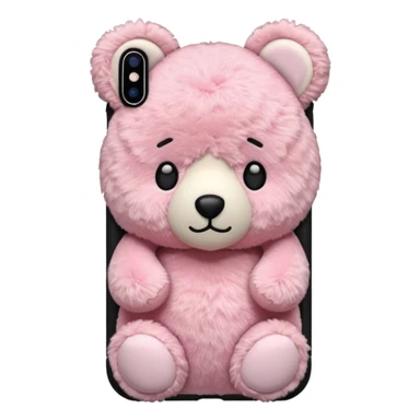 iphone in a pink teddy bear phone case, alternate angle sticker