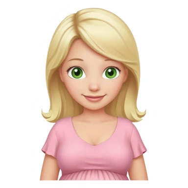 blond pregnant woman smiling in pink pale dress with green eyes sticker