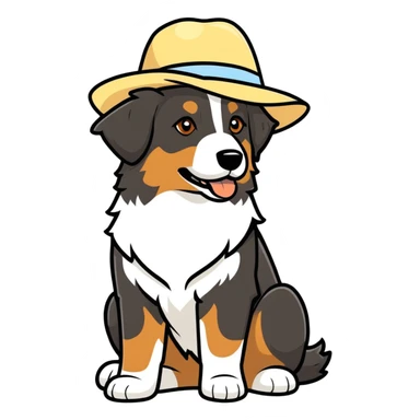 Australian Shepard dog wearing a sun hat sticker