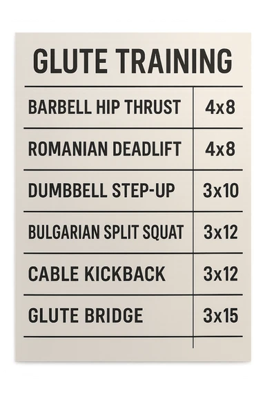 scheda di allenamento glutei con le reps scritte (tipo 4x8 ecc), iperrealistico 4k sticker