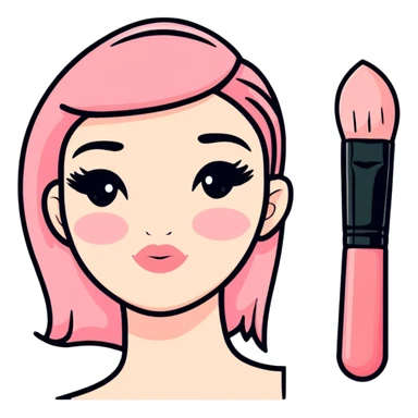 Makeup brush with pink blush powder sticker