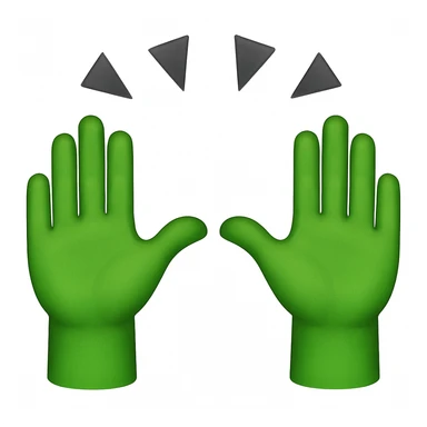 Replicate the image but change the skin color of the hands to green. Keep the style and rays above the hands unchanged. The original style is a colorful illustration with rays above the hands, please maintain that style. sticker