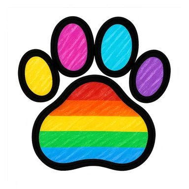 simple and bold paw print in rainbow pride colors, no text sticker
