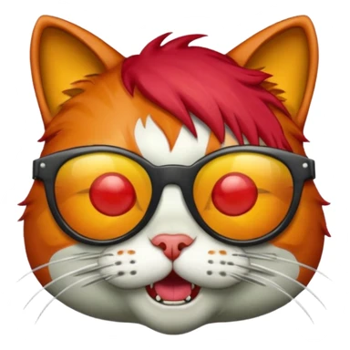 Zombie cat with red hair and sun glasses face sticker