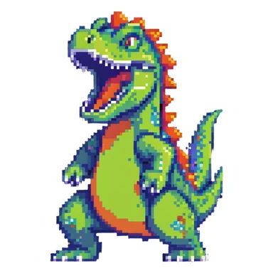 Reptar roaring in dynamic pose pixel art sticker