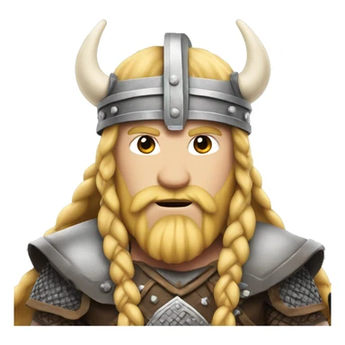 viking with long blonde hair and braids, white skin, wearing helmet with horns sticker