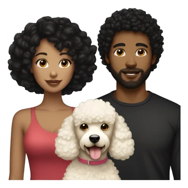 woman with black curly hair, her blonde hair boyfriend and her cream poodle  sticker