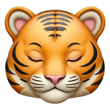 Meme-Worthy cute Sleeping Tiger Portrait Emoji, Head resting peacefully with a contented smile, showcasing a luxuriously striped form and eyes gently closed in serene slumber, Simplified yet comically adorable features, highly detailed, glowing with a soft, drowsy wild light, high shine, relaxed and utterly lovable, stylized with an air of playful laziness, bright and heartwarming, soft glowing outline, capturing the essence of a sleeping tiger that feels destined to become the next viral icon of adorable rest! sticker