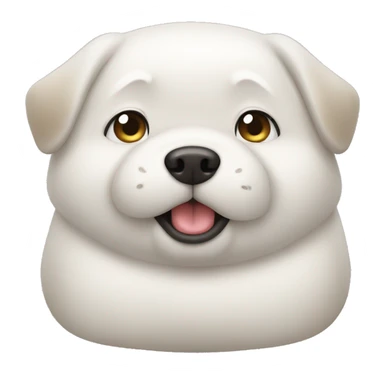chubby white dog with a belly sticker