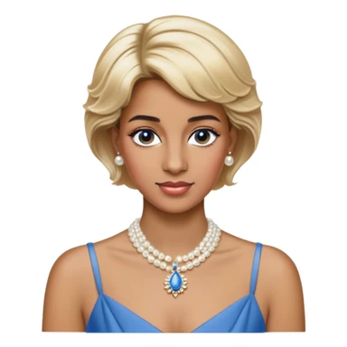 black woman with Princess Diana's iconic short blonde hairstyle, pearl necklace, and elegant blue dress sticker