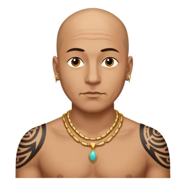 a bald man wearing necklace, having tattoo sticker
