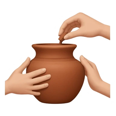Minimalistic flat vector icon, iOS style, thin black contour on white background. Hands shaping a small clay vase. Clean, no text, no shadow sticker