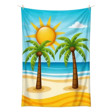 A vibrant beach towel with a pattern of palm trees and the sun. sticker