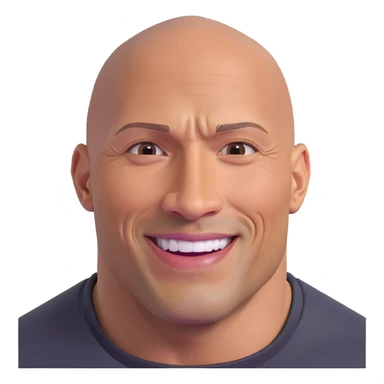 Dwayne 'The Rock' Johnson, 3D emoji style, bald, smiling, strong jawline sticker