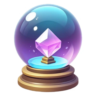 Clash of Clans aesthetic: Cinematic Playful 3D Isometric Crystal Ball Emoji, rendered in a 3D vector-style similar to standard emojis with minimal shading and bold, simplified shapes. A compact, distinct form with signature details, softly glowing with a fantasy RPG magic charm. Simplified yet unmistakably iconic, highly detailed and consistent, glowing with a soft radiance and high shine. Stylized with a touch of heroic grandeur and a soft glowing outline, capturing the essence of a beloved gaming relic with a friendly, playful manner! sticker