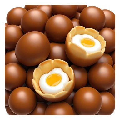3D rendered chocolate Hong Kong egg puffs (鸡蛋仔) with distinctive spherical bubble texture, deep brown color, hyper-realistic bubbles, glossy candy-like finish, detailed texture sticker