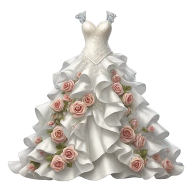 Hyper Realistic ornate Wedding dress displays ruffles and roses sticker