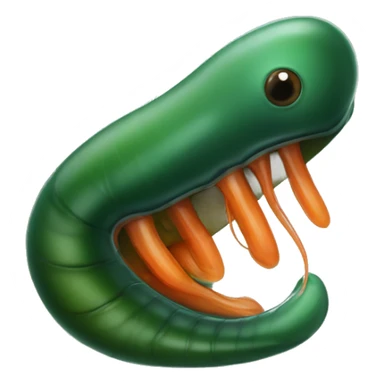 Eight-eyed Dark green and orange medicinal leech with oral suction and caudal suction sticker