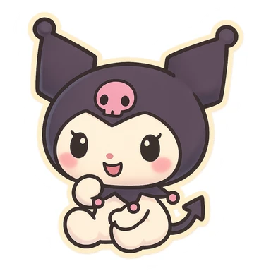 Kuromi character as a chibi sticker with large head, small body, kawaii style, vibrant colors sticker