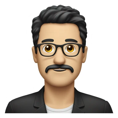 white man with long an black hair, a black mustache and glasses sticker
