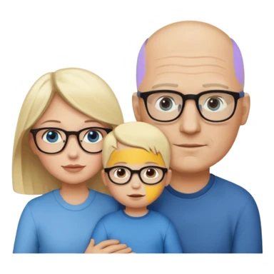 Eigene Familienbild mit 3 Personen; Mutter dunkle Augen und dunkle lange Haare mit Brille; Vater mit Glatze und Blaue Auge, kleinkind mit blonden Haaren und dunklen Augen sticker