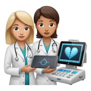 female doctor and ultrasound technician adjusting knobs on an ultrasound machine sticker