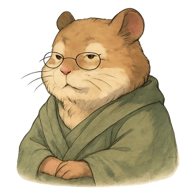 ghibli style hamster philosopher with a wise expression and soft colors sticker