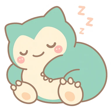 chibi style Snorlax sleeping curled up with three toe claws on each foot sticker