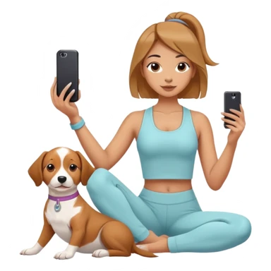 insta girlie doing yoga and taking selfie and puppy near her sticker