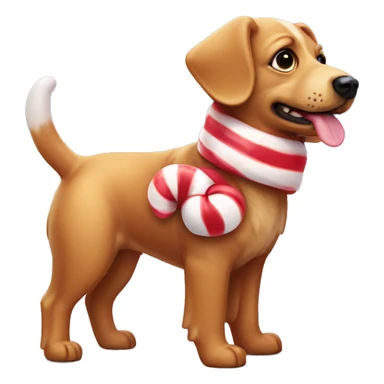 Gummy bear dog wearing a candy cane coat sticker