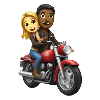 A guy on a motorcycle with a girl backpack sticker