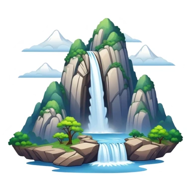 Mount Lu waterfalls and mist Jiangxi, simplified emoji style with bold outlines and bright colors, cartoon style misty mountain with waterfall sticker