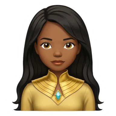 Michelle Williams from Destiny's Child with dark skin ,black long hair, gold outfit sticker