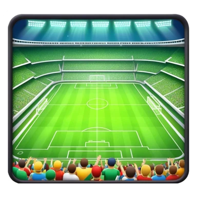 Emoji of a large football stadium, with bright lights, green grass, and an energetic crowd. sticker