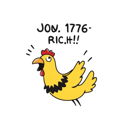 shouting yellow long neck chicken with the words 'JW 1776' sticker
