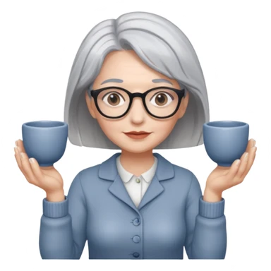 Woman with grey hair with ceramics sticker