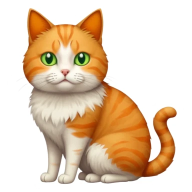 full body white, ginger and tabby cat with skinny head and fat body with an anxious face sticker