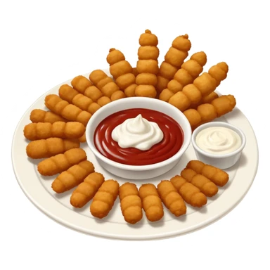 appetizer plate with mozzarella sticks, chicken bites, and dip sticker