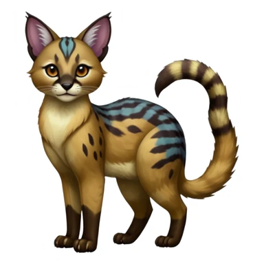 Dark murky gloomy foggy spooky colorful painted marked patterned Asian glorious divine exotic cute cool beautiful shiny beautiful fantasy-caracal-civet-genet-sergal-vernid-Cacomistle-oncilla-animal-Fakémon-hybrid-fursona (full body) sticker